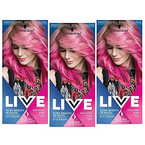 Schwarzkopf Live Ultra Brights or Pastel Farba do włosów 2w1 półtrwała do 15 myć 093 Szokujący Róż, trójpak (3x142 ml)