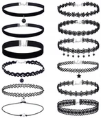 Naszyjniki - Zestaw 10 Szt Choker Naszyjnik Rzemyk Koronka Boho - miniaturka - grafika 1