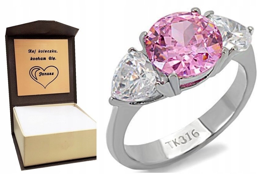 Pierścionek ROSES różowy glamour 316L stal R.13