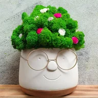 Figurki dekoracyjne - Doniczka z okularami , włosy z mchu/Greenowacja - miniaturka - grafika 1
