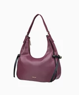 Torebki damskie - PUCCINI Bordowa torebka damska z groszkowanej skóry ekologicznej z ozdobnymi paskami - miniaturka - grafika 1