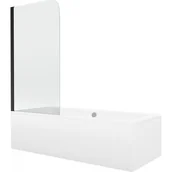 Wanny - Mexen Cube wanna prostokątna 170 x 80 cm z obudową i parawanem 1-skrzydłowym 70 cm, transparent, czarny - miniaturka - grafika 1