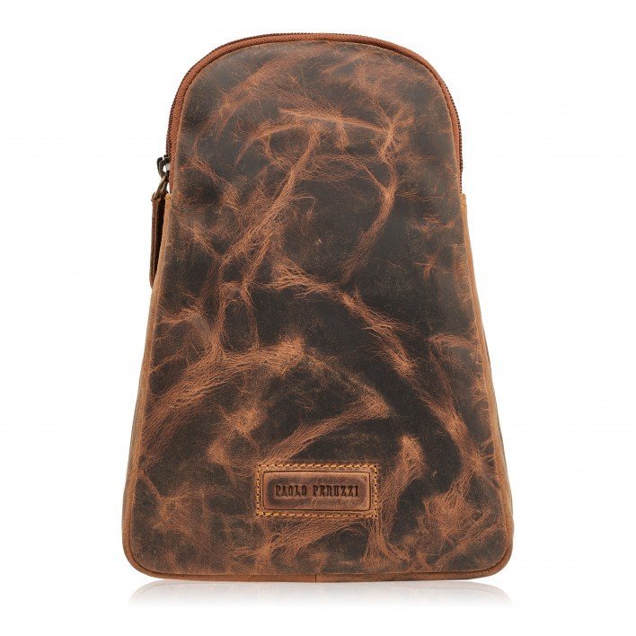Plecak Męski Skórzany Na Jedno Ramię Na Skos Mały Vintage Brązowy Paolo Peruzzi T-118-Hbr