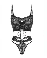 Komplety bielizny - Gorsetowy zestaw bielizny - Czarny S - miniaturka - grafika 1