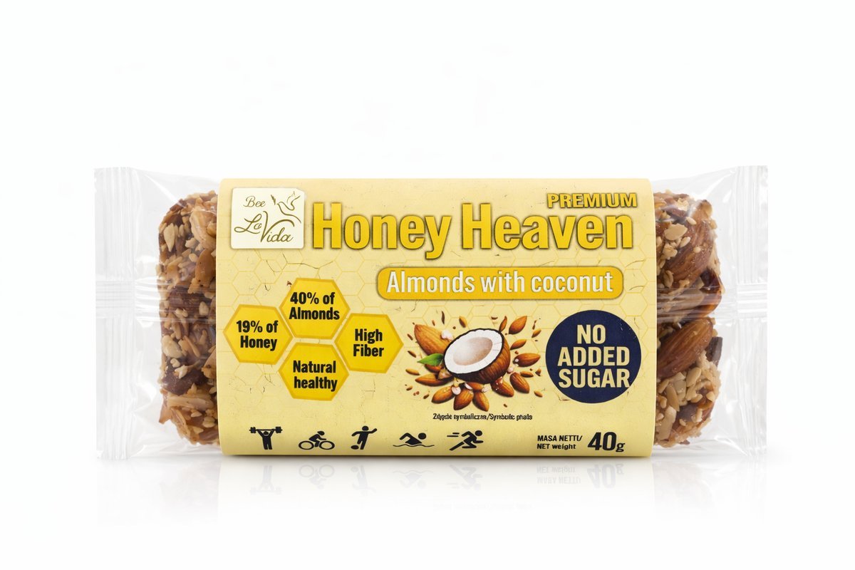 Bee La VIDA baton PREMIUM Honey Heaven migdały i kokos 40g