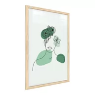 Obrazy i zdjęcia na płótnie - Obraz portret kobiety w kwiatach pastelowy zielony 60x40cm minimalistyczne linie w ramie drewnianej naturalnej nr 2 - miniaturka - grafika 1