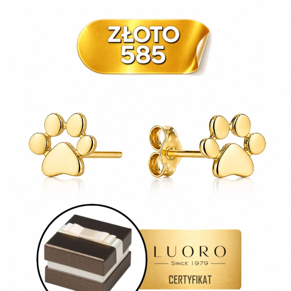 KOLCZYKI ZŁOTE 585 14K PSIA ŁAPKA NA SZTYFCIE 0,65 CM ELEGANCKIE