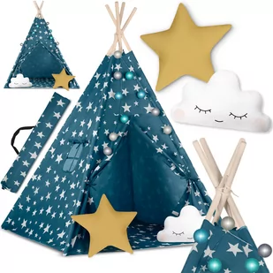 Namiot dla dzieci tipi, iglo, wigwam z lampkami i poduszkami Nukido, niebieski w gwiazdki - Namioty i tipi dla dzieci - miniaturka - grafika 1