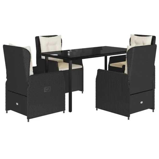Zestaw Mebli Ogrodowych Rattan PE Czarny, Stół 140x70x74 cm, 4 Krzesła