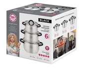 Zestawy garnków i patelni - ZESTAW GARNKÓW STALOWYCH MGH BLACK 6EL. - miniaturka - grafika 1