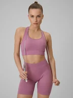 Bielizna sportowa damska - 4F Biustonosz treningowy bezszwowy z niskim wsparciem damski - różowy XS/S - miniaturka - grafika 1