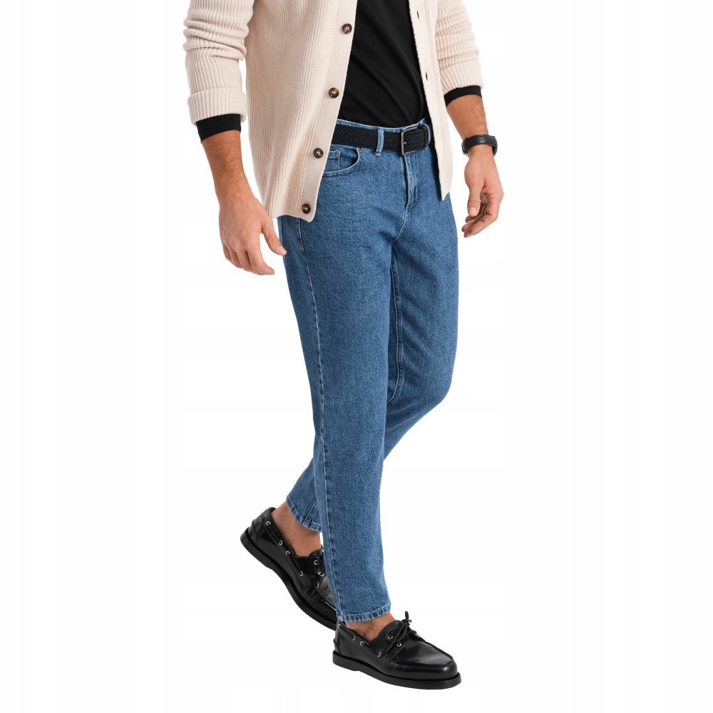 Męskie spodnie jeansowe ciemnoniebieskie marmurkowe OM-PADP-0225 V2 r. XL