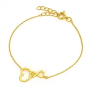 Bransoletki - Srebrna bransoletka pozłacana złota z zawieszkami serce oraz znak nieskończoności - miniaturka - grafika 1