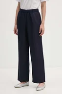 Spodnie damskie - Gant spodnie lniane kolor granatowy szerokie high waist 4150306 - miniaturka - grafika 1
