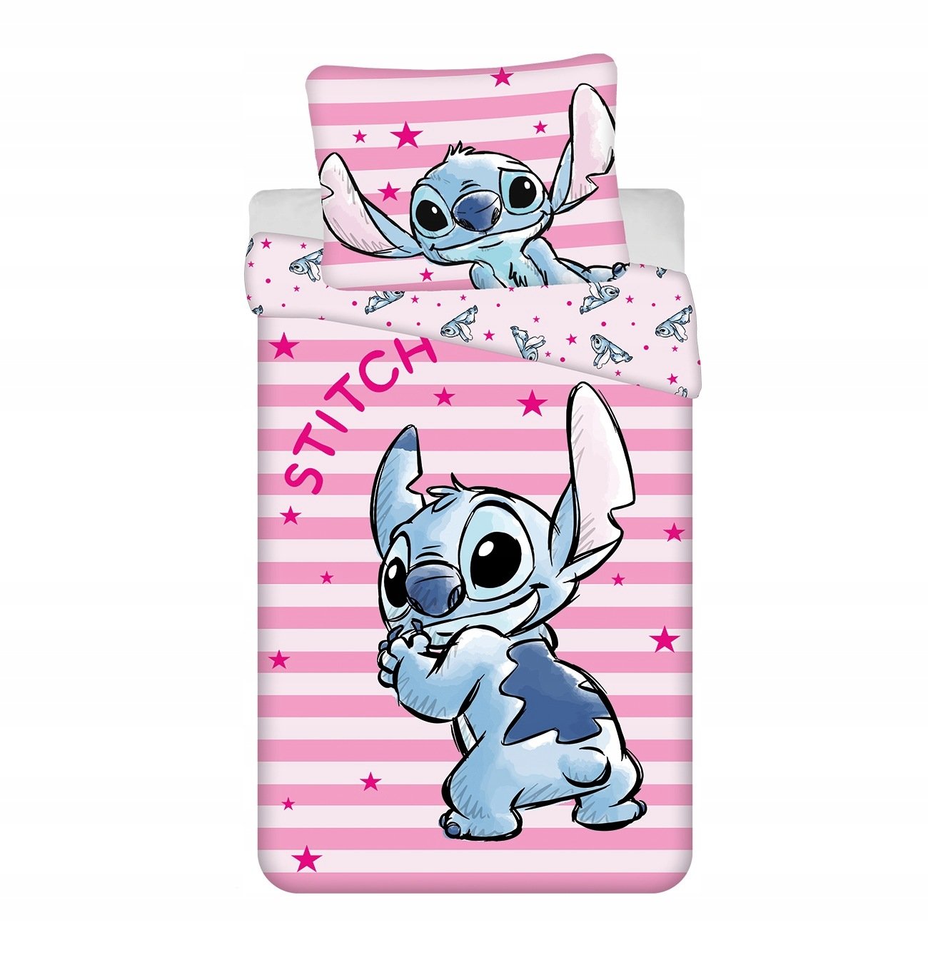 Pościel Dziecięca Bawełniana 140x200 Lilo I Stitch Sticz Różowa Pojedyncza