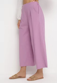 Spodnie damskie - Fioletowe Szerokie Spodnie Bawełniane Camprell - grafika 1