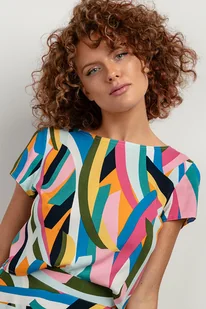 Top z wiskozy z krótkim rękawem T408, kolorowa fala - Koszule damskie - miniaturka - grafika 1