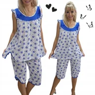 Piżamy damskie - UROCZA KOKARDKA LETNI KOMPLET DO SPANIA piżama bawełna kwiat 46 48 3XL 4XL - miniaturka - grafika 1