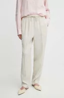 Spodnie damskie - Tommy Hilfiger spodnie lniane kolor beżowy proste high waist WW0WW41347 - miniaturka - grafika 1