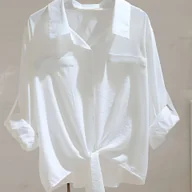 Koszule damskie - TEMU Elegancka Koszula Damska w Stylu Francuskim z Kołnierzykiem i Krawatem – Długi Rękaw, Biała, na Każdą Porę Roku, do Stylu Casual i Biznesowego – - miniaturka - grafika 1