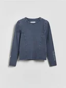 Bluzki dla dziewczynek - Reserved - Koszulka z efektem sprania - granatowy - miniaturka - grafika 1