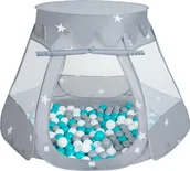 Namioty i tipi dla dzieci - Selonis Selonis Namiot zamek NZ-100X z piłeczkami 6cm szary: szary-biały-turkus 105x90cm/100piłek Zabawka namiot dla dzieci - miniaturka - grafika 1