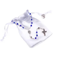 Pamiątka Pierwszej Komunii Świętej - Różaniec do Pierwszej Komunii - naszyjnik - szkło - 4 mm - ozdobny woreczek - mix kolorów - miniaturka - grafika 1