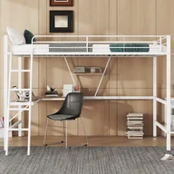 Łóżka dla dzieci i młodzieży - Żelazne łóżko na antresoli - 90x200cm - z biurkiem narożnym i półką - Białe - miniaturka - grafika 1