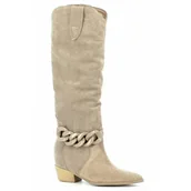 Kozaki damskie - Beżowe kozaki kowbojki CARINII - Carinii - miniaturka - grafika 1