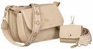 Torebki damskie - Pojemna torebka damska listonoszka crossbody na ramię podwójna ze skóry ekologicznej Rovicky, jasny beżowy - miniaturka - grafika 1