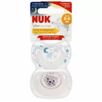 Nuk Smoczek uspokajający silikonowy 0-6m Star Day&Night 10730692 2 szt. - Smoczki uspokajające - miniaturka - grafika 1