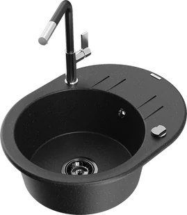 Mexen Kevin zlewozmywak granitowy 1-komorowy z ociekaczem i baterią kuchenną Flora, czarny/srebrny metalik - 6517-73-670401-07-B - Zlewozmywaki z baterią - miniaturka - grafika 1