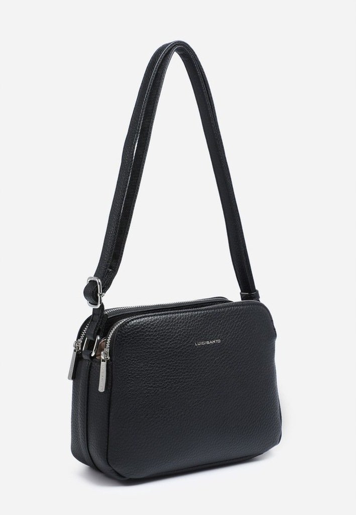 Damska Torebka Listonoszka Czarna LUIGISANTO Trzykomorowa z Paskiem