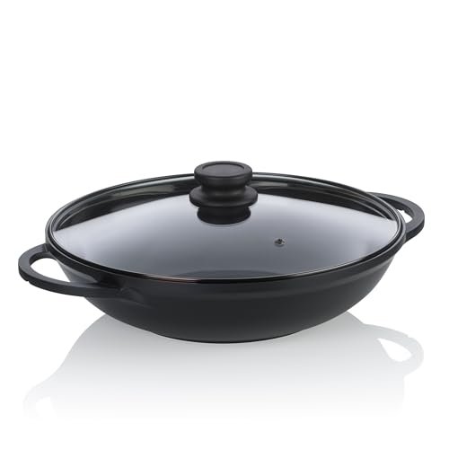 kela Patelnia wok 32 cm ze szklaną pokrywką ATURA, indukcja wok 4 litry, odlew aluminiowy powlekany ceramiką, bez PFS, czarna