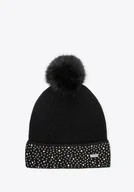 Czapki damskie - Czapka damska zimowa z cyrkoniami czarna - miniaturka - grafika 1
