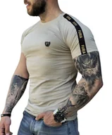 Koszulki męskie - Koszulka męska beżowa złoty haft taśma Furia - miniaturka - grafika 1