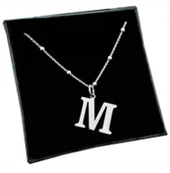 Łańcuszki - Srebrny łańcuszek kulkowy z dużą literką M 40cm SR - miniaturka - grafika 1