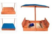 Place zabaw - Drewniana piaskownica ogrodowa z daszkiem impregnowana zamykana z ławkami 120x120 niebieska - miniaturka - grafika 1