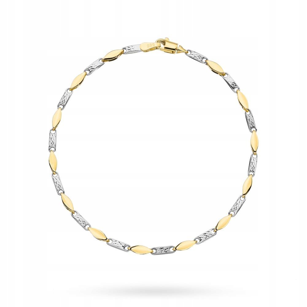 Złota bransoletka 2.67g diamentowanie 585 z rodowaniem Białe Złoto 20cm