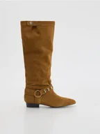 Kozaki damskie - Reserved - Zamszowe kozaki - ciemnobrązowy - miniaturka - grafika 1