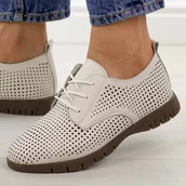 Półbuty damskie - Beżowe ażurowane skórzane półbuty damskie Sergio Leone sp005 - miniaturka - grafika 1