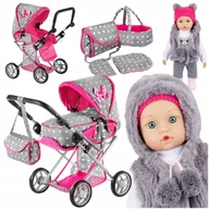 Wózki dla lalek - Wózek Dla Lalek Głęboki Spacerówka Gondola 3w1 Kinderplay Lalka Bobas - miniaturka - grafika 1