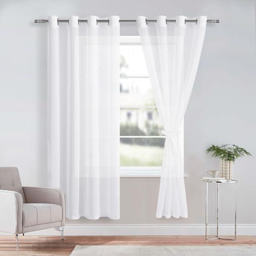 DWCN Sheer Przezroczysta zasłona z woalu, na przelotkach, do salonu, pokoju dziecięcego, sypialni, biała, 240 x 132 cm (wys. x szer.), 2 sztuki