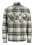Koszule męskie - JACK & JONES Męska koszula Jprroy Check Overshirt L/S Sn na czas wolny, Cloud Dancer/Checks:comfort Fit, M - miniaturka - grafika 1