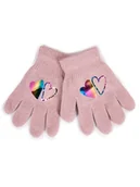 Rękawiczki dla dzieci - Rękawiczki Dziewczęce Pięciopalczaste Różowe Z Hologramem Sercami 18 Cm - miniaturka - grafika 1