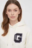 Bluzy damskie - Gant bluza damska kolor beżowy z kapturem z aplikacją - miniaturka - grafika 1