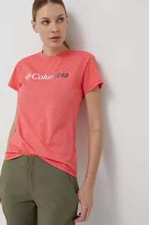 Koszulki i topy damskie - Columbia T-shirt sportowy Sun Trek SS Graphic kolor różowy - grafika 1