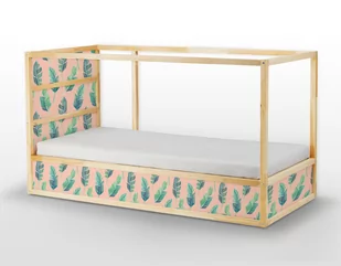Naklejki Ikea Kura Bed  Zielone Liście na Brzoskwiniowym Tle - Naklejki na drzwi i meble - miniaturka - grafika 1