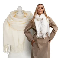 Apaszki i szaliki damskie - Stylowy szalik damski duży długi szal jednokolorowy szal premium PETERSON biały - miniaturka - grafika 1