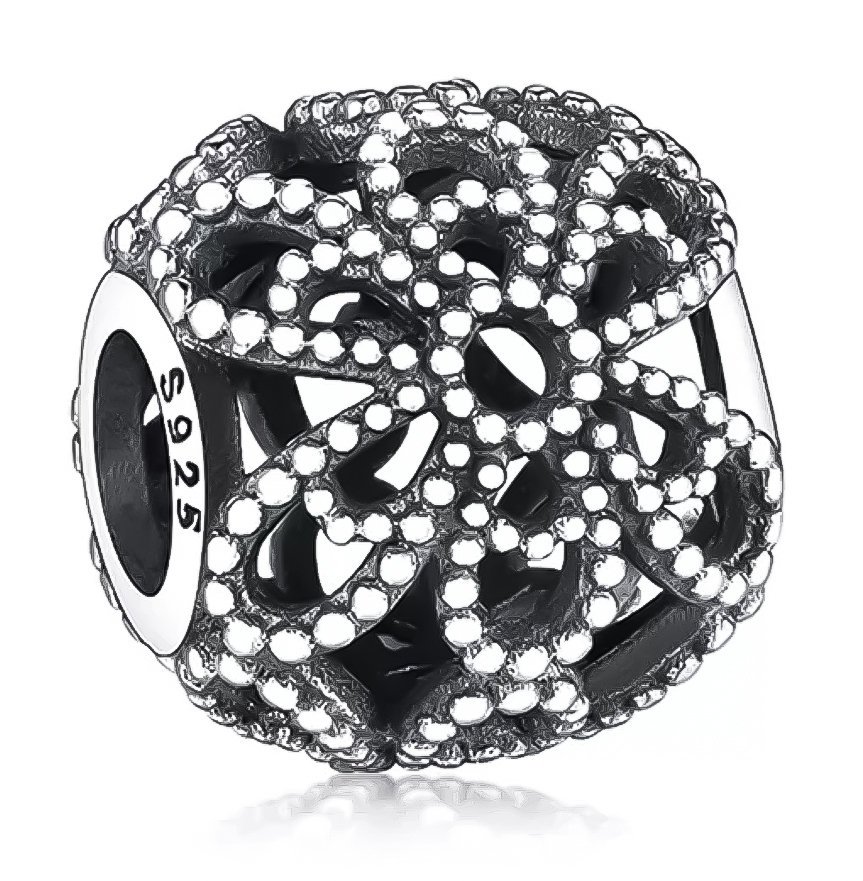 Koralik,Charms Do Bransoletki Modułowej Srebro 925 Kwiat